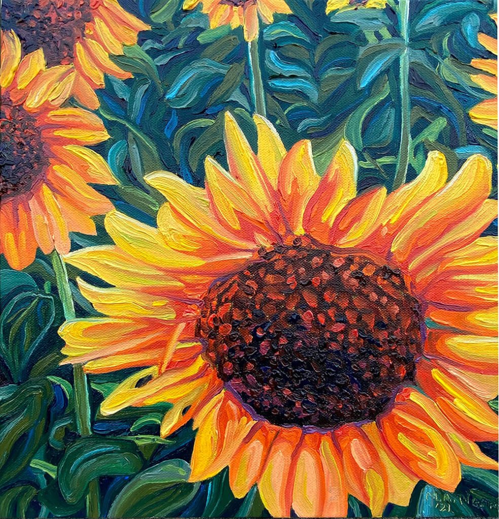 Mark Nesmith_Sunflower Fields Forever_oil on canvas_12x12_2021