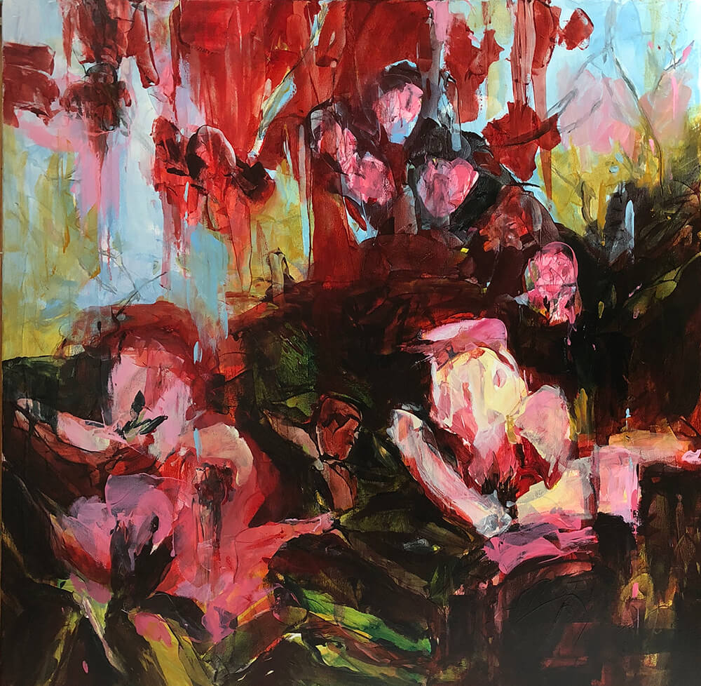 Connie Connally – Maroon Garden 2018 36×36 oil on canvas