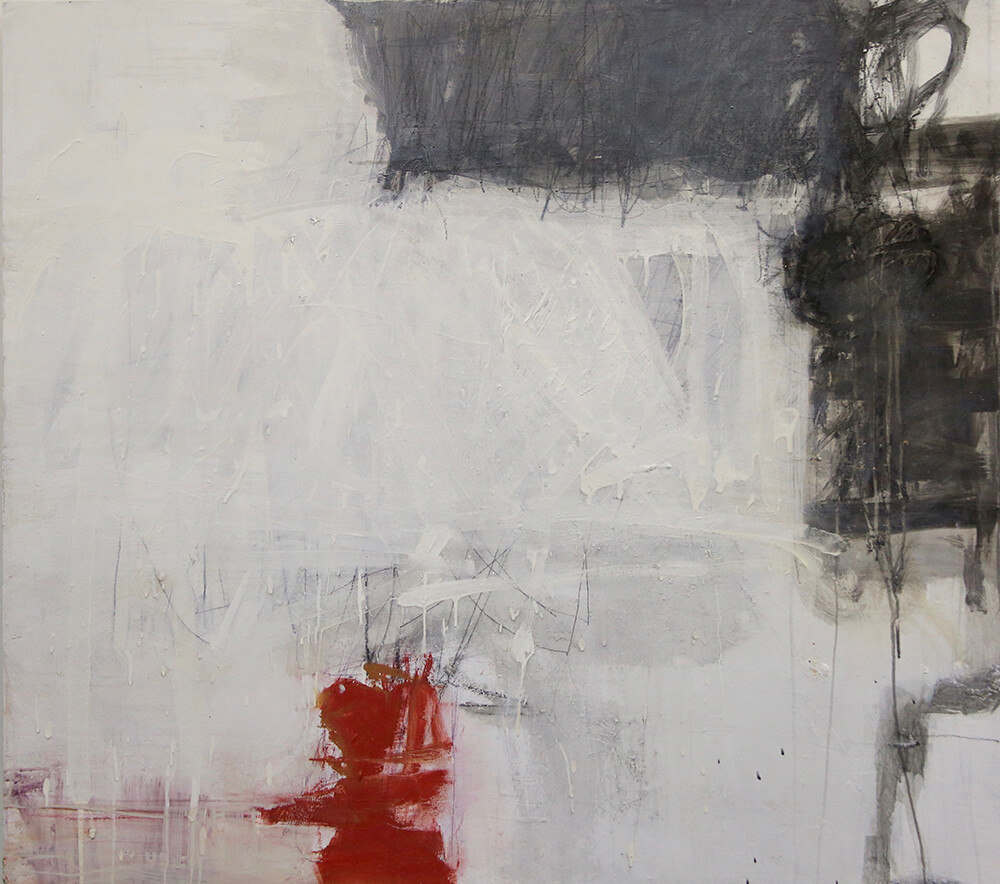 Jeri Ledbetter – Potere del Rosso, oil, crayon, graphite on birch 20 x 48